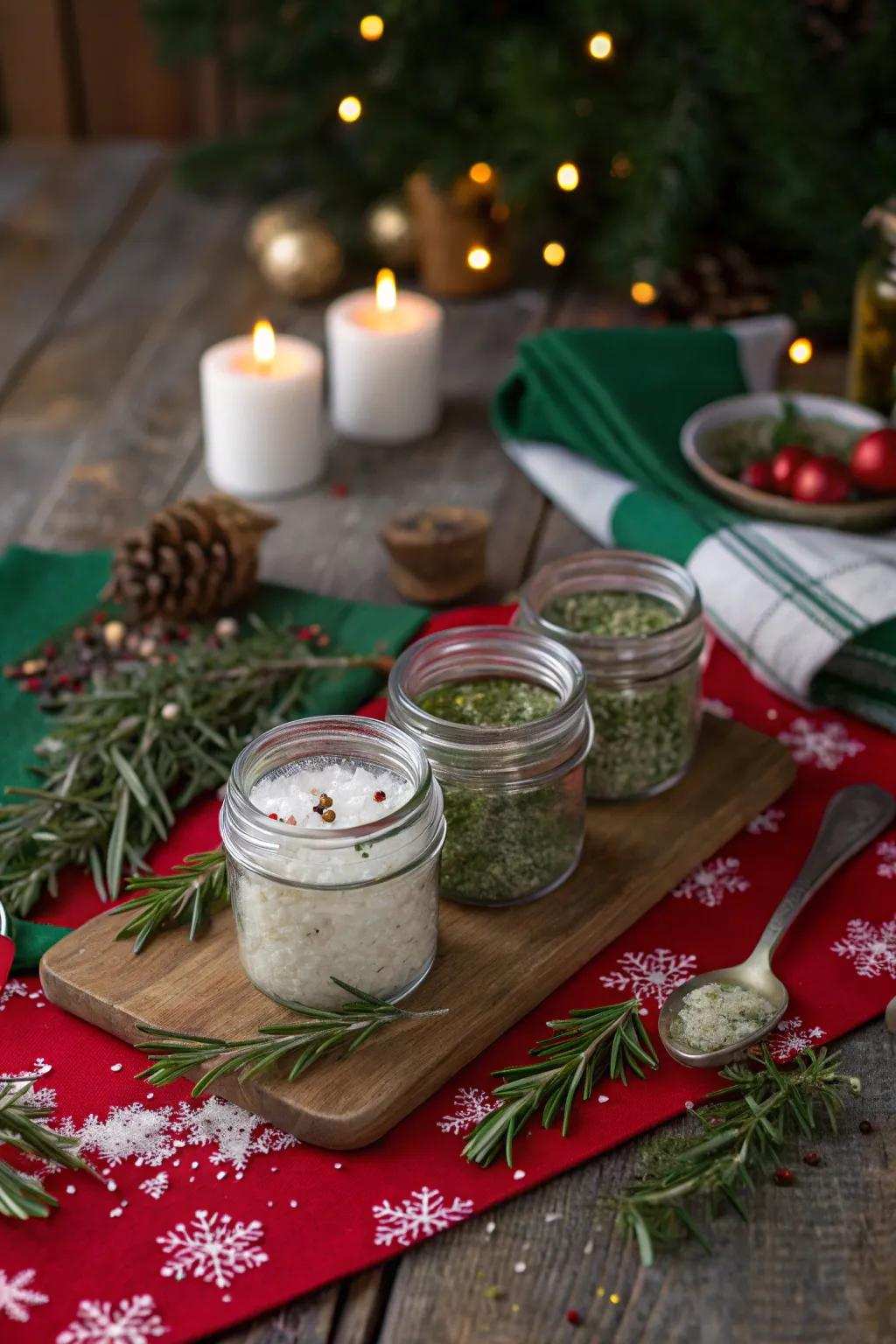 Herb-blended saline containers constitute a functional and flavorful present.