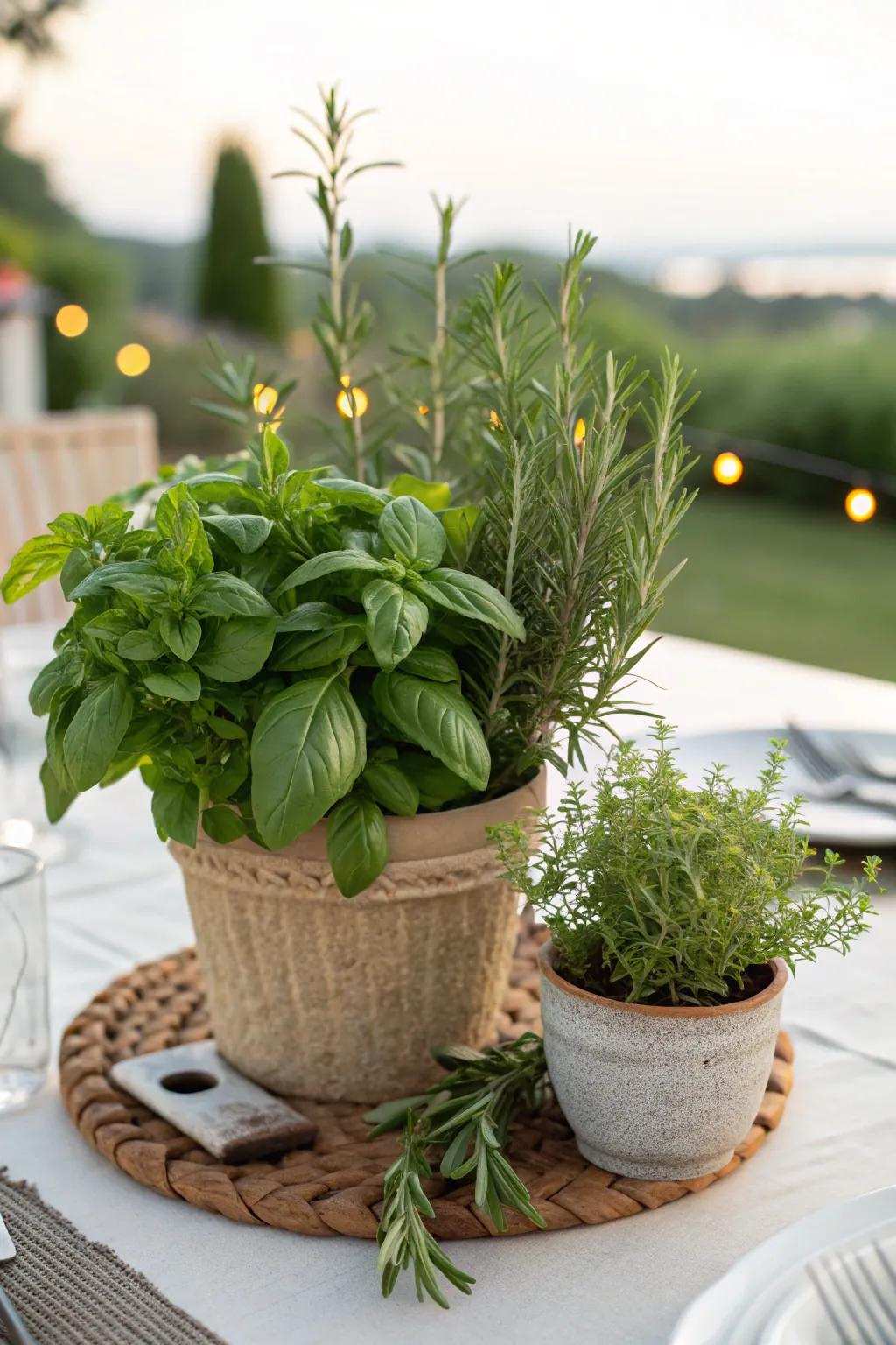 Herbal focal point delivering aroma and flavor.