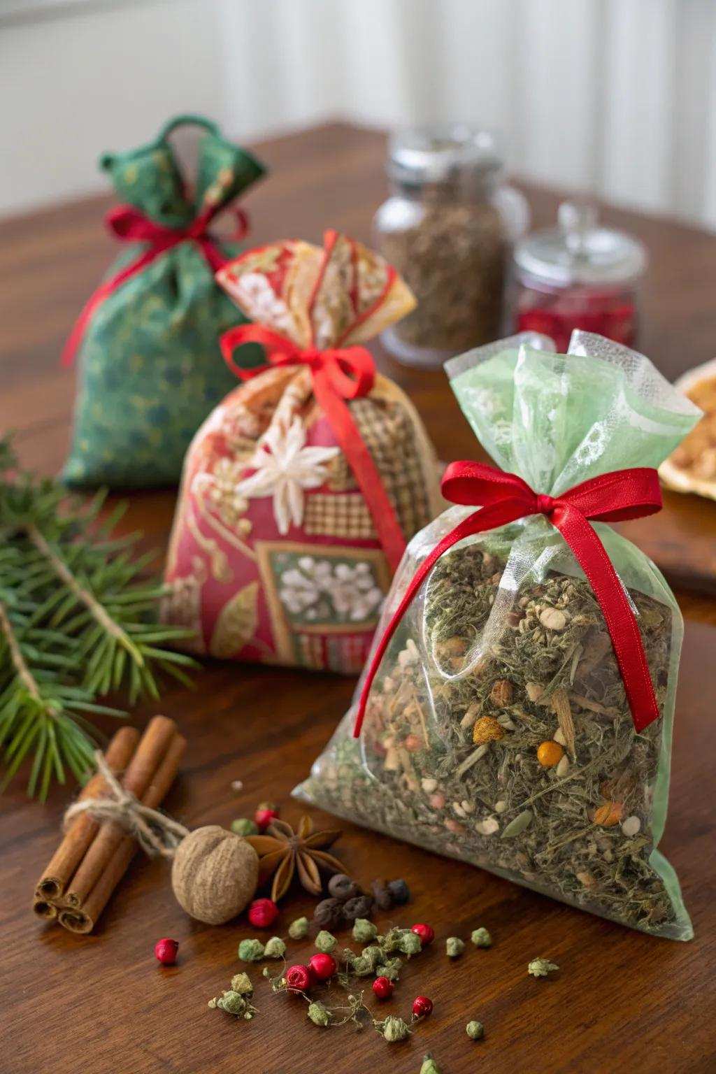 Herbal mixture sacks extend a fragrant and handcrafted aspect.