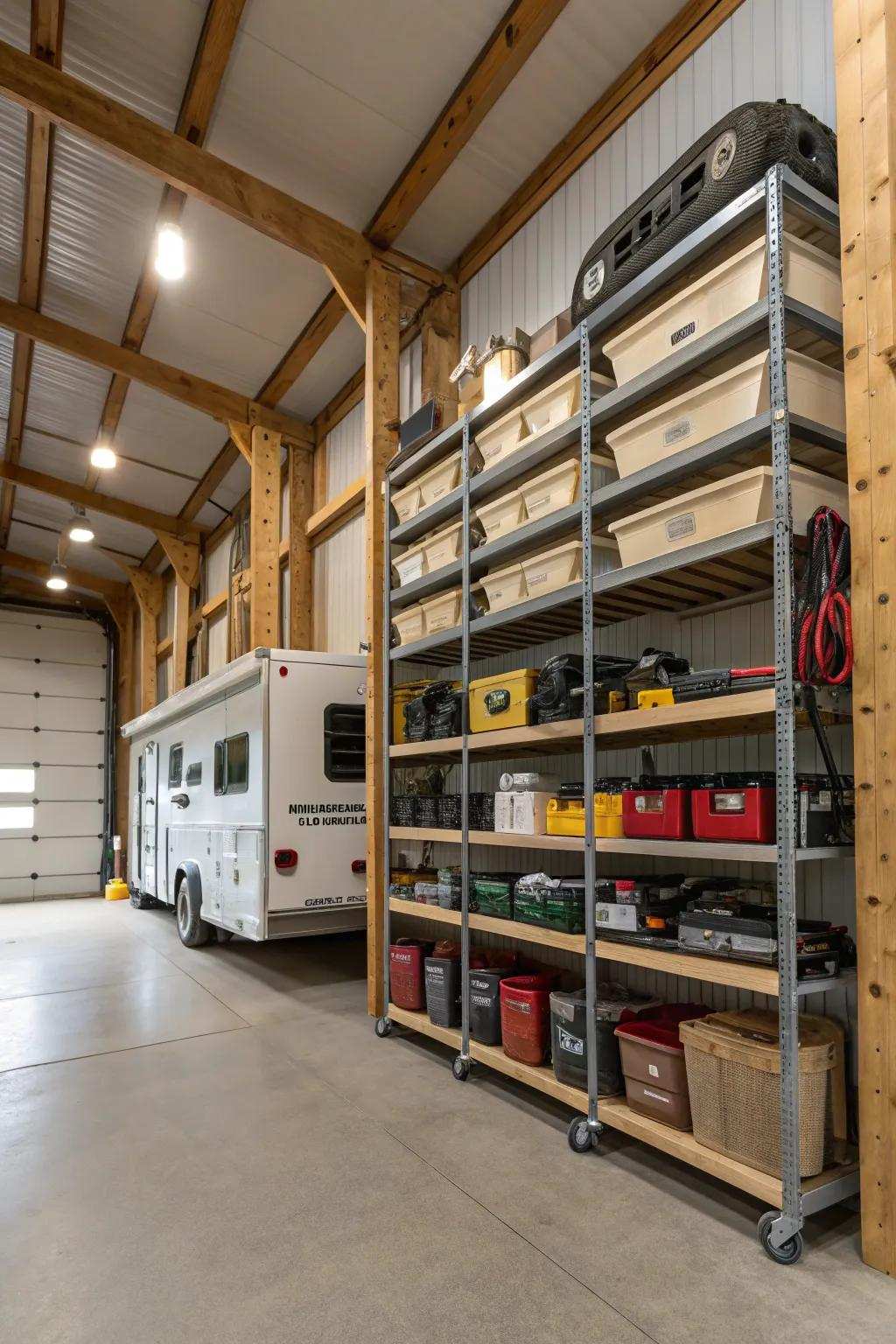 High-reaching storage maintains an uncluttered and effective pole barn.