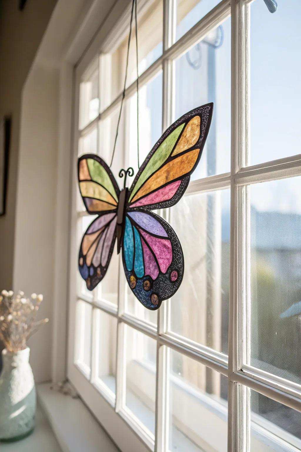Illuminate your area with the radiant charm of handmade faux stained glass butterflies. 🌿✨
