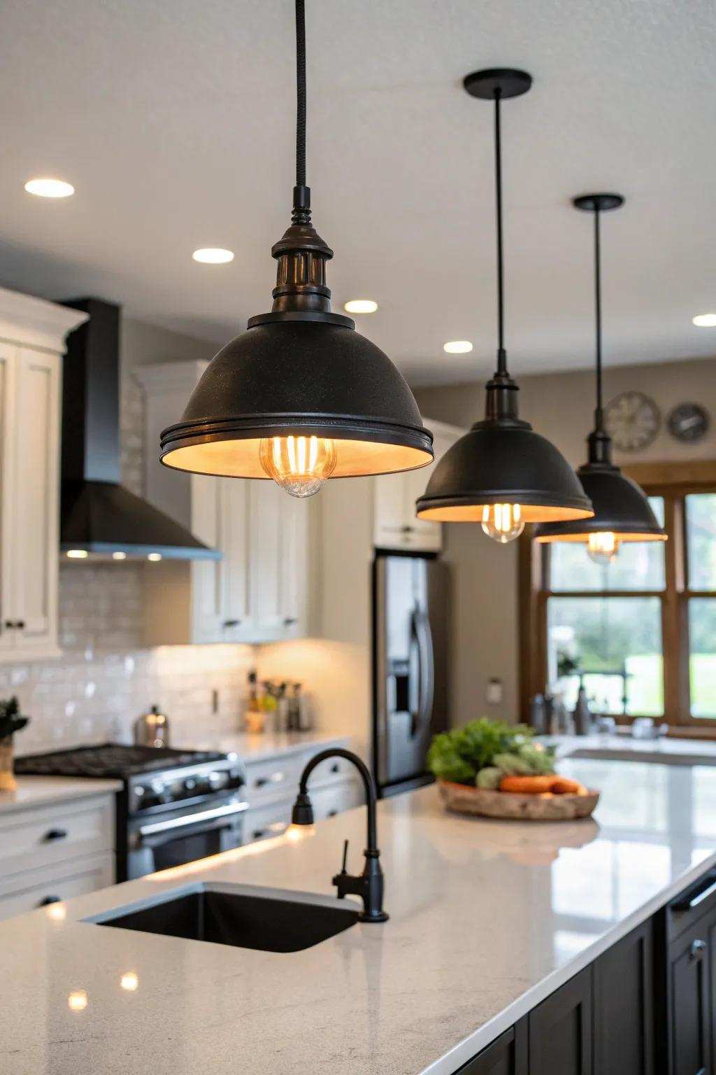 Illuminate your kitchen island using strategic dark lighting.