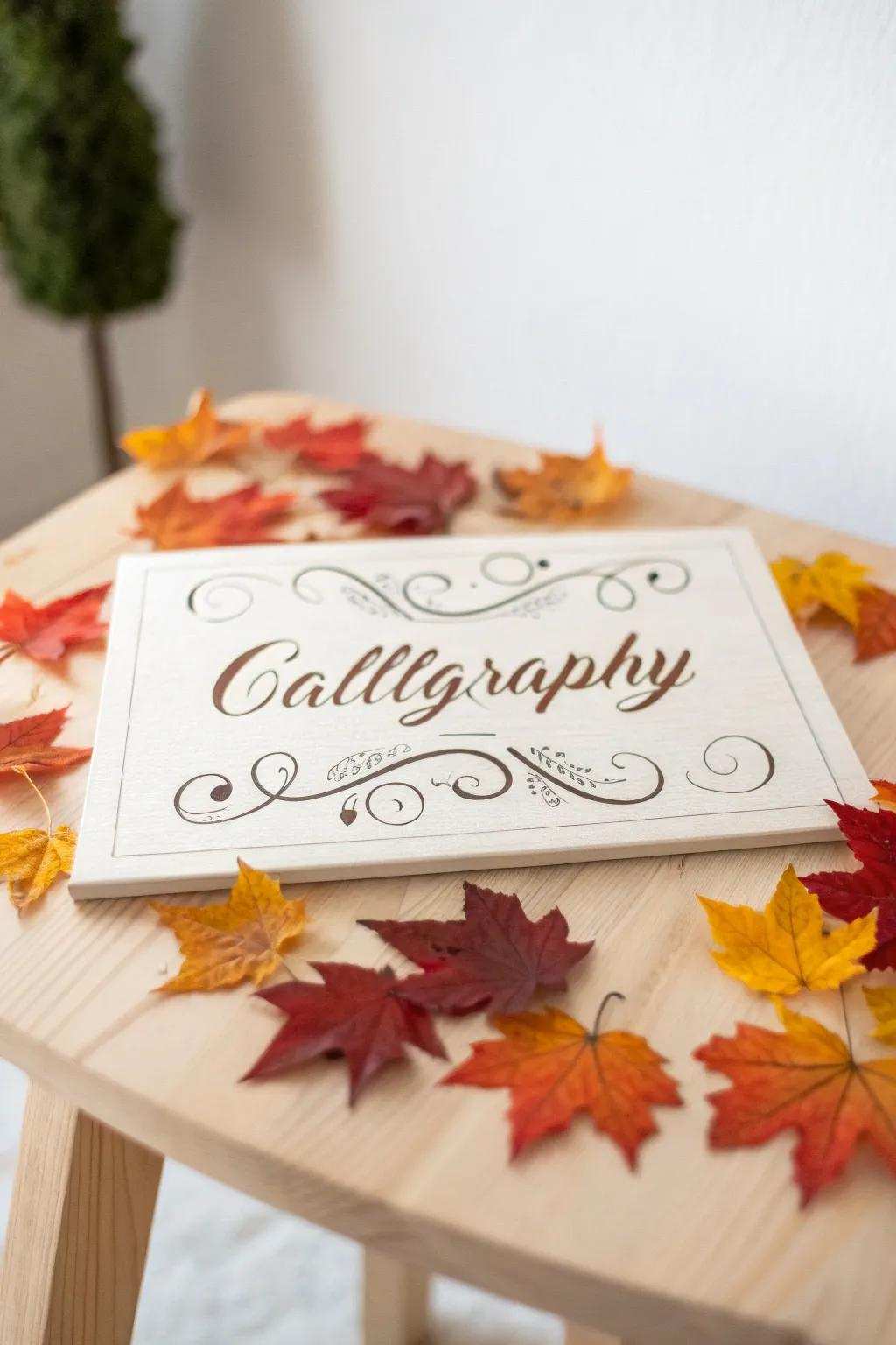 Immerse yourself in the season through sophisticated calligraphy accompanied by the inherent allure of autumn foliage.