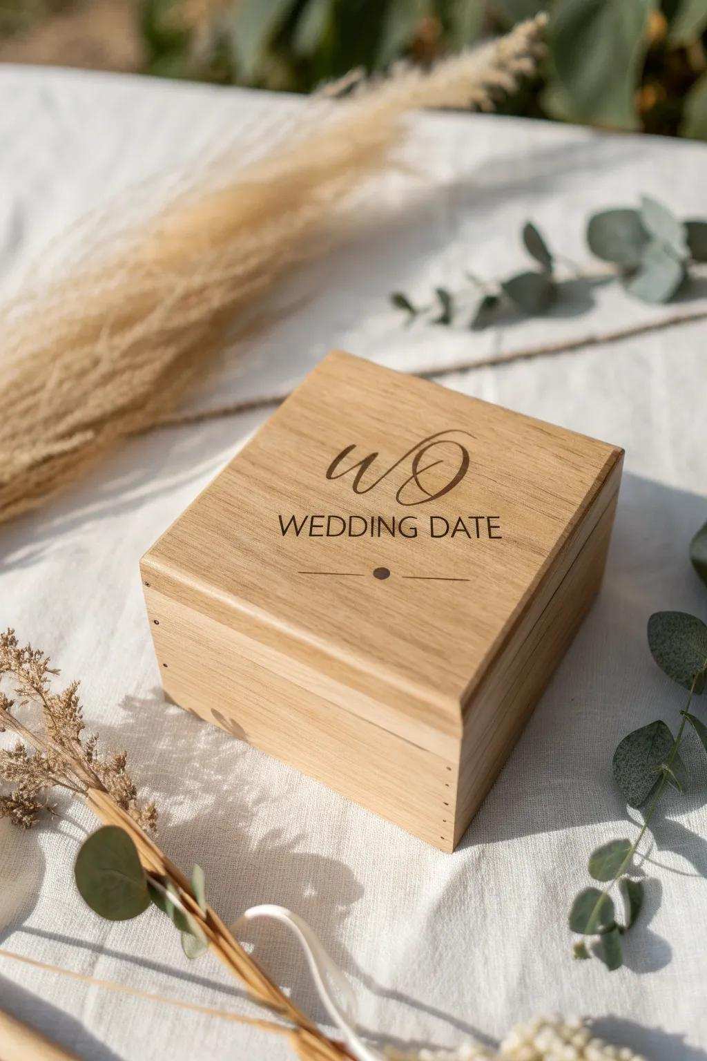 Immortalize your wedding day with a customized timber box, a fusion of minimalist grace and bohemian charm.