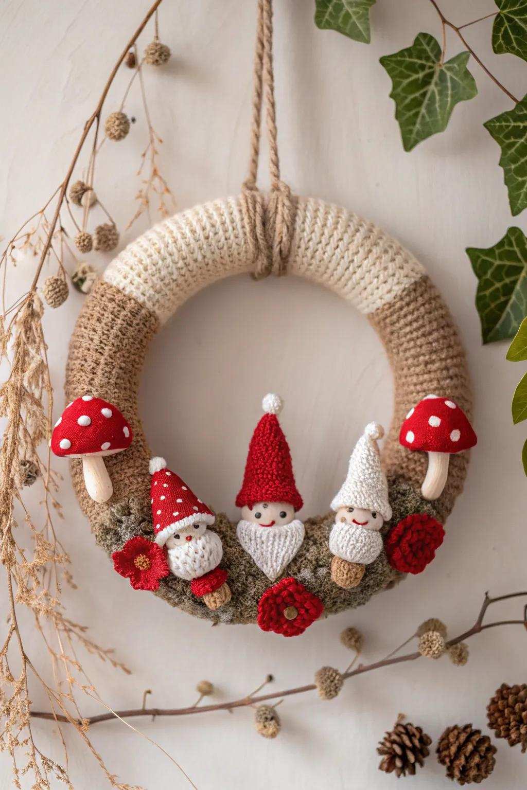 Impart a soupcon of sylvan enchantment upon your domicile via this captivating crochet wreath, impeccable for bestowing a whimsical flair upon any expanse.