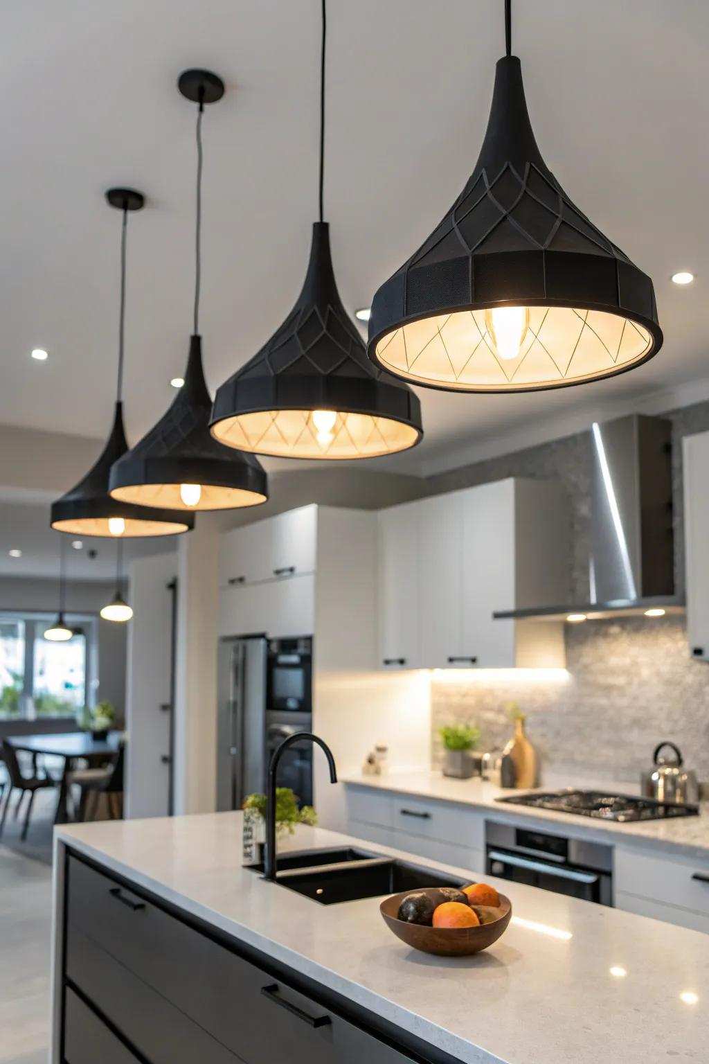 Impressive forms in dark elements create an eye-catching focal point.