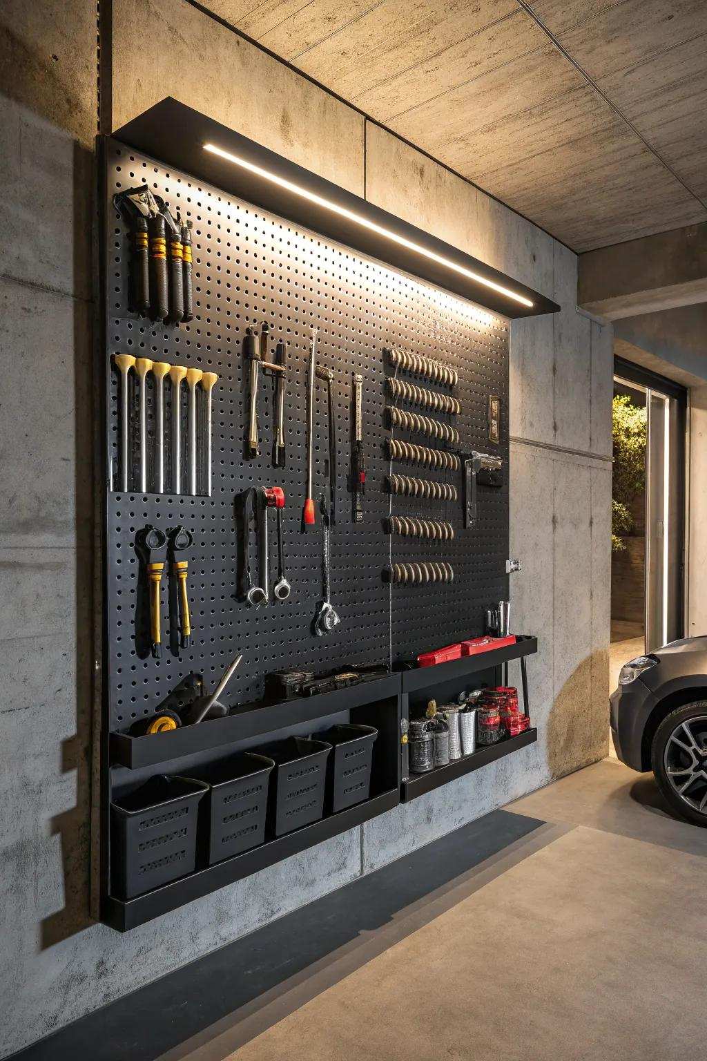 Improve your workspace arrangement with a sleek floating tool wall, a perfect combination of style and functionality!