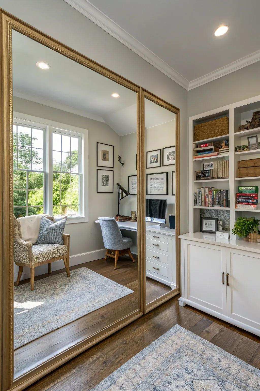 In a home office, reflectors enhance light and space.