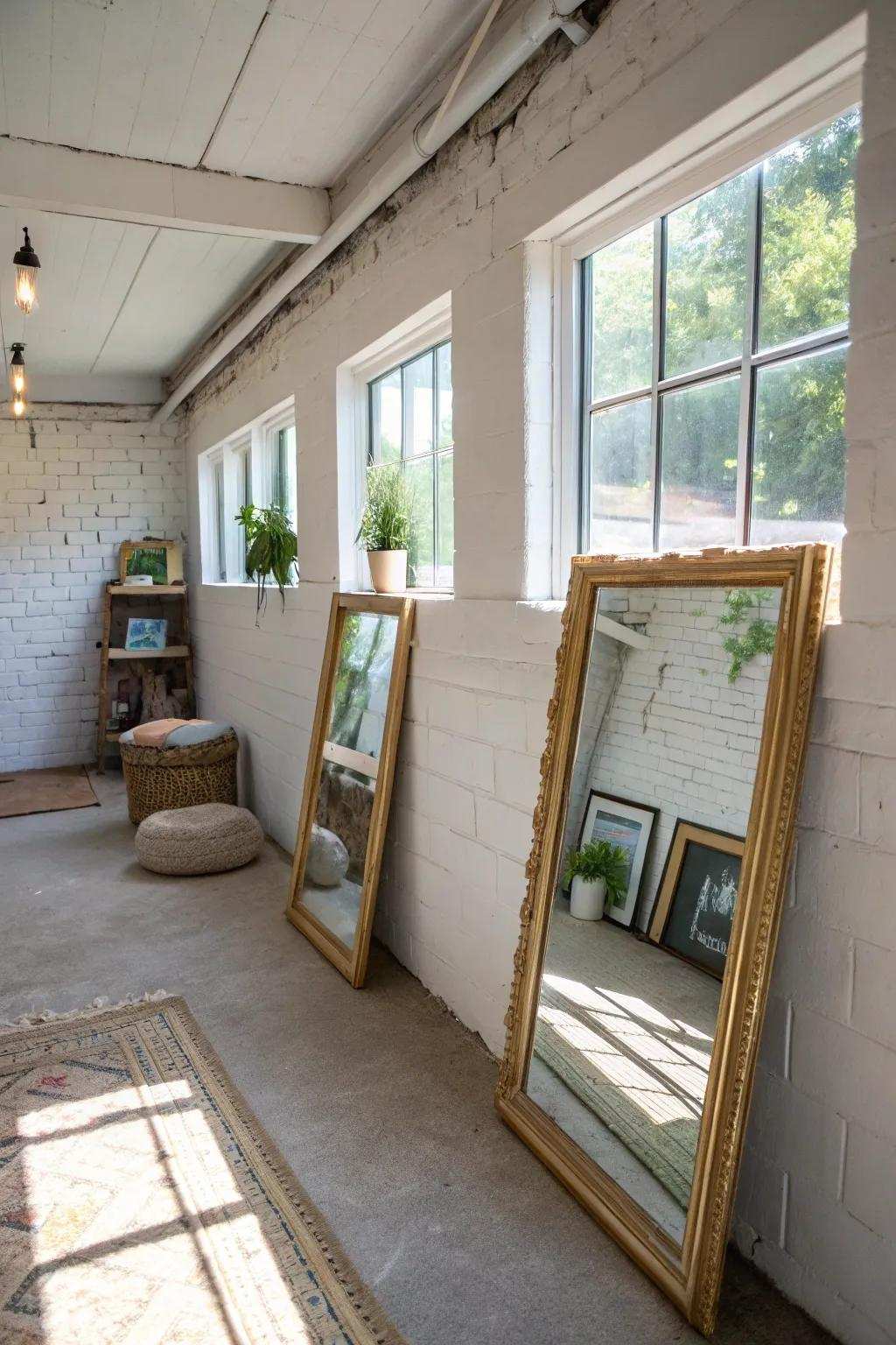 In your basement, use mirrors to reflect natural light.
