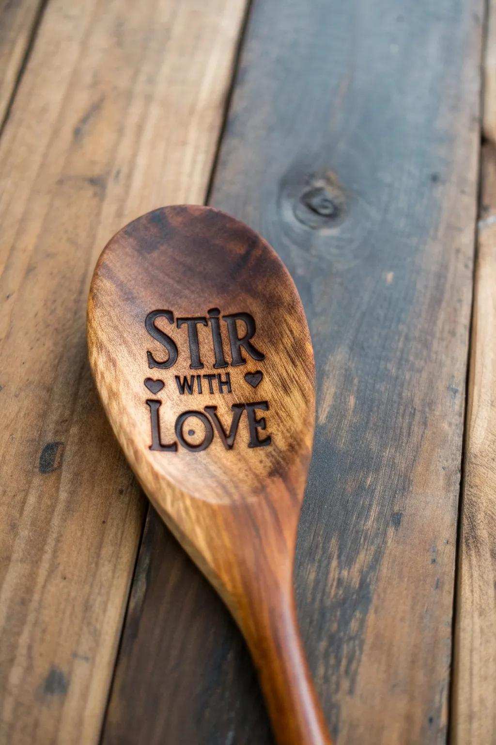 Include a personal touch in your cooking area with specially made wood utensils that speak from the heart.
