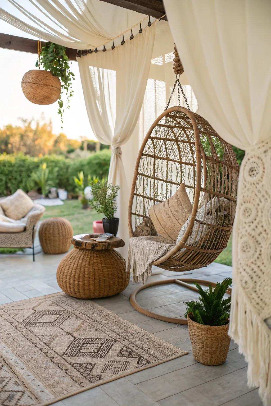 Incorporate a bohemian flair into your outdoor sanctuary.