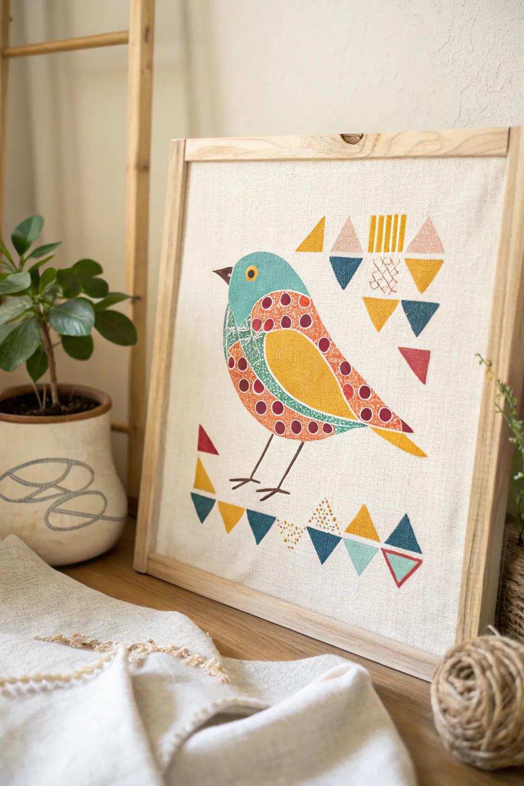 Incorporate a burst of fancifulness and hue into your space employing this charming funky avian drawing.