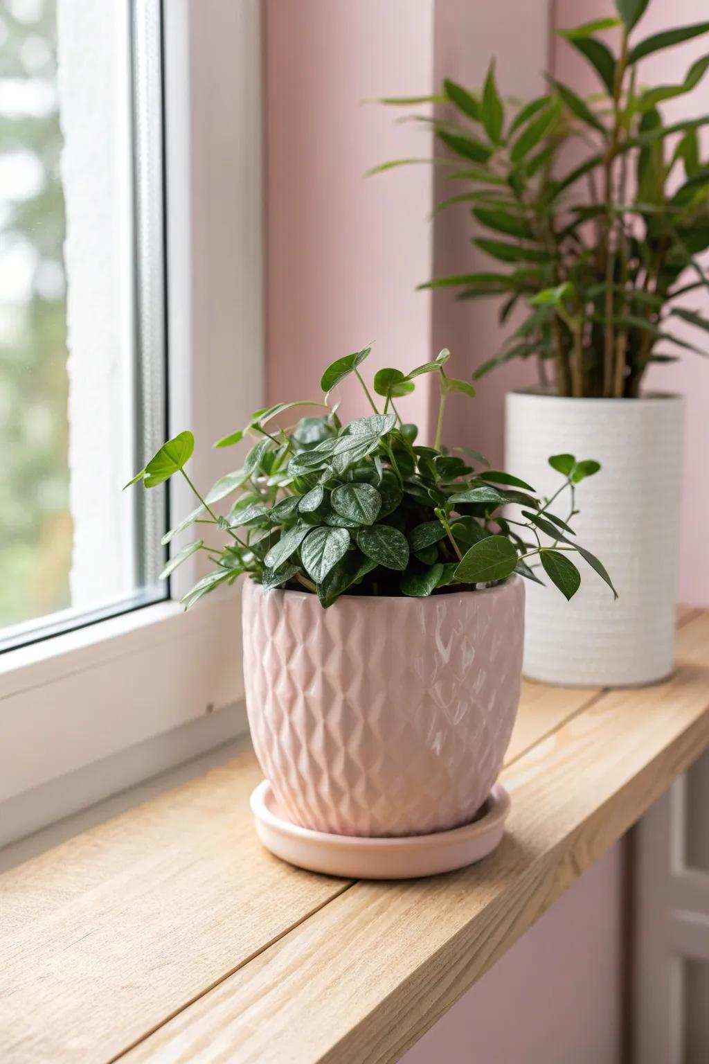 Incorporate a hint of nature with this chic plant in a rose vessel, ideal for brightening up any crafting space corner.