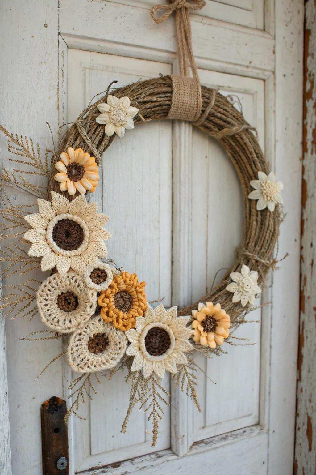 Incorporate a soupcon of country homestead charms upon your abode via this cozy crochet sunflower wreath.