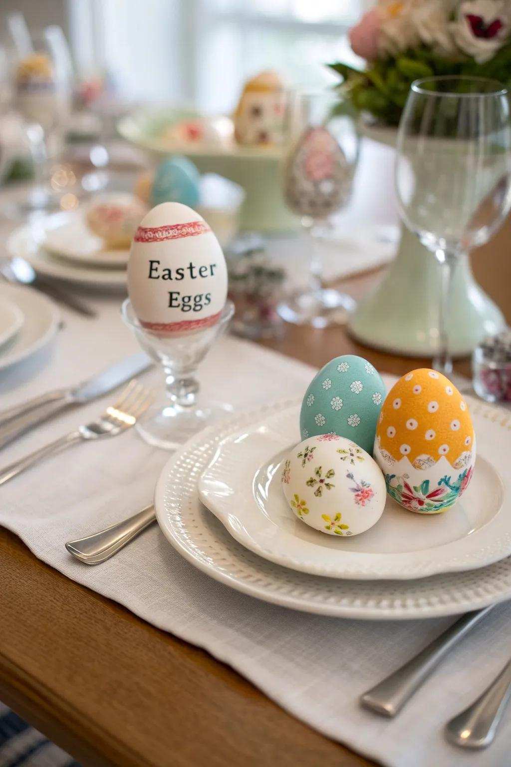 Individual Easter ornaments make unique place settings.