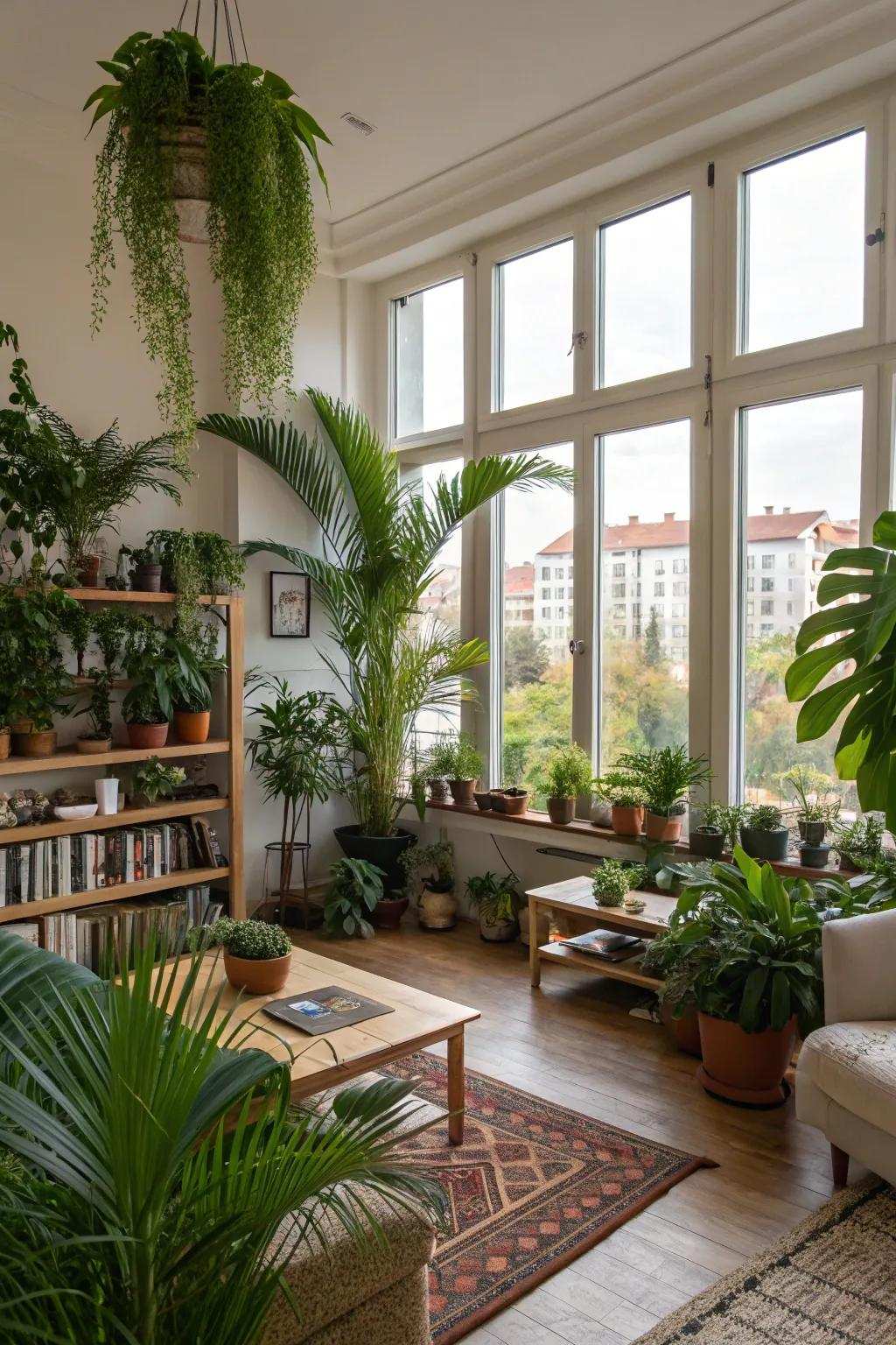 Indoor botanicals instill animation and freshness into the living space.