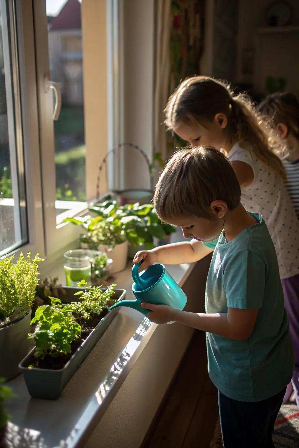 Indoor planting fosters joy and responsibility.
