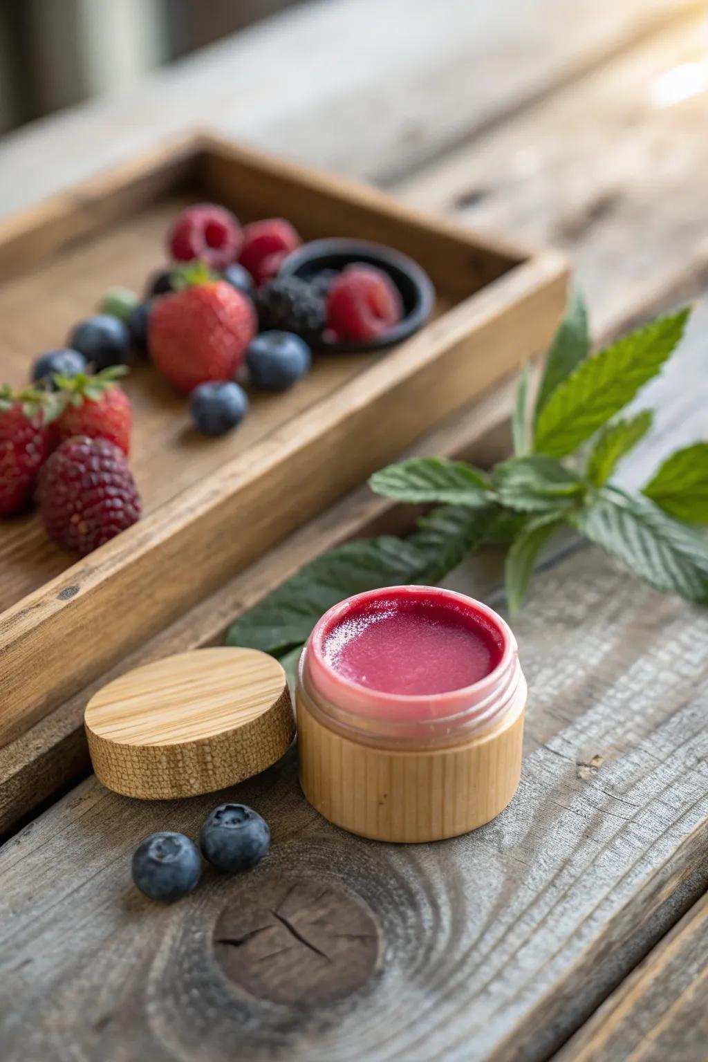 Indulge in the genuine allure of Drupe Happiness with this handcrafted lip protectant, uniting simplicity with a fragment of nature's elegance.
