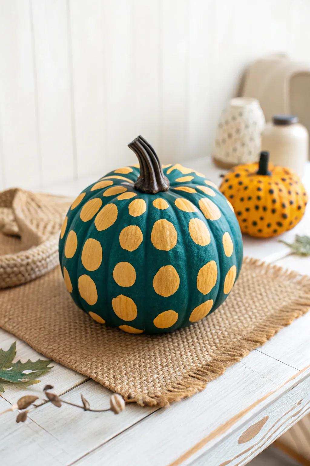 Infuse a lively twist into your autumnal decor with a polka-dot pumpkin that exudes personality!
