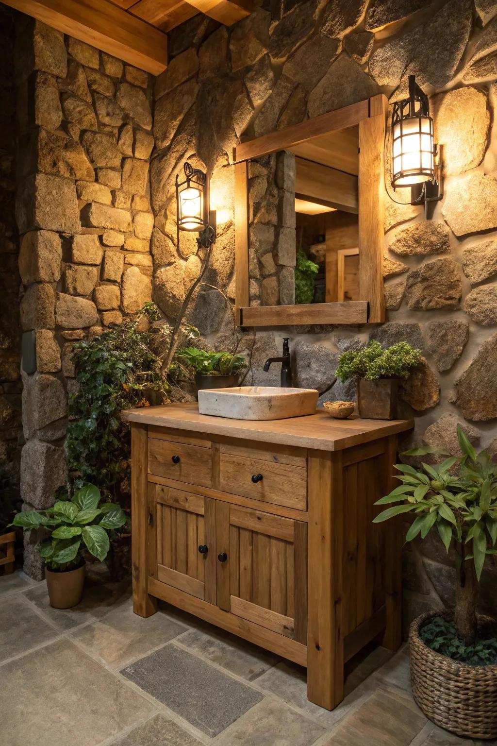 Infuse warmth into your bathroom with a natural wood vanity.