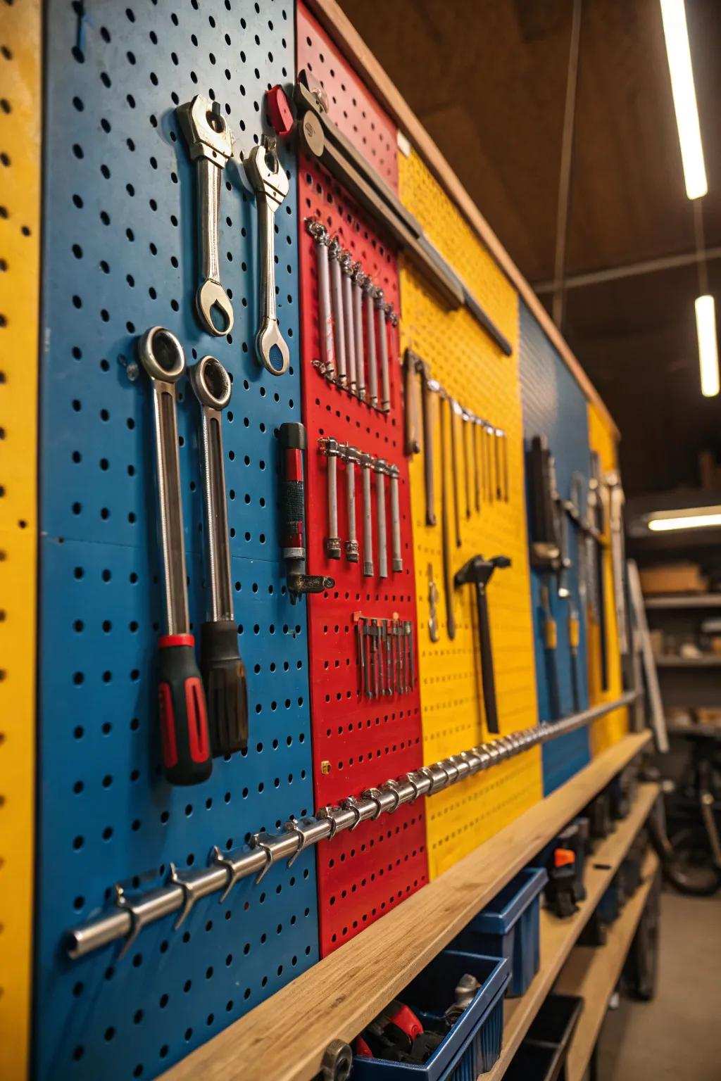 Infuse your garage with color and skill, transforming it into a neatly arranged, beautiful area.