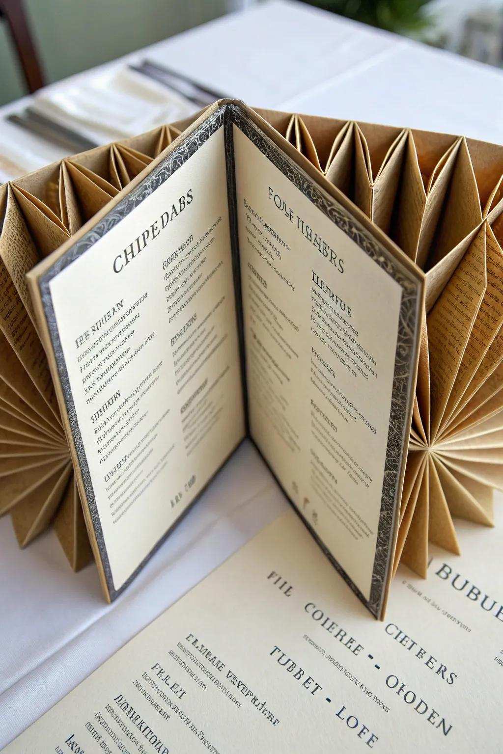 Innovative folding appends a component of surprise to the menu.
