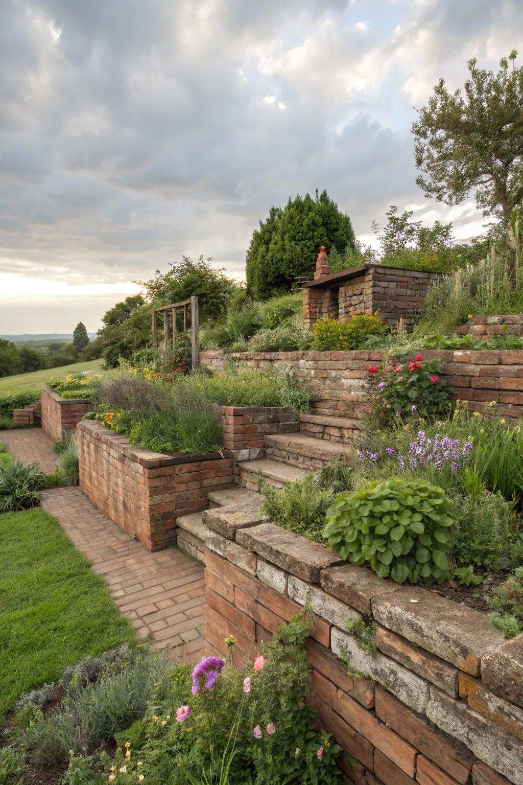 Innovative support walls constructed from recycled materials.