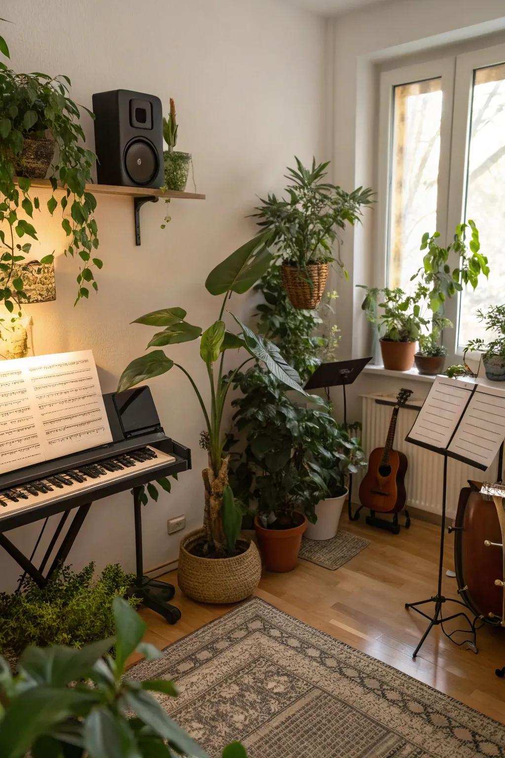 Inside plants bring nature and help sound subtly.
