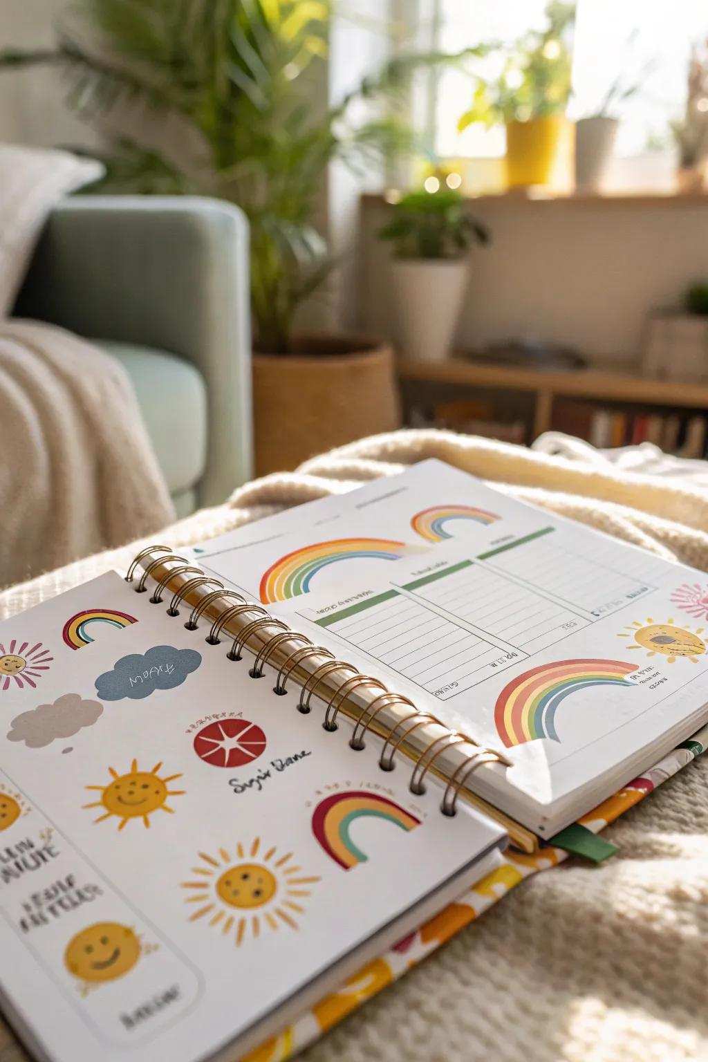 Inspirational stickers brightening a daily planner.