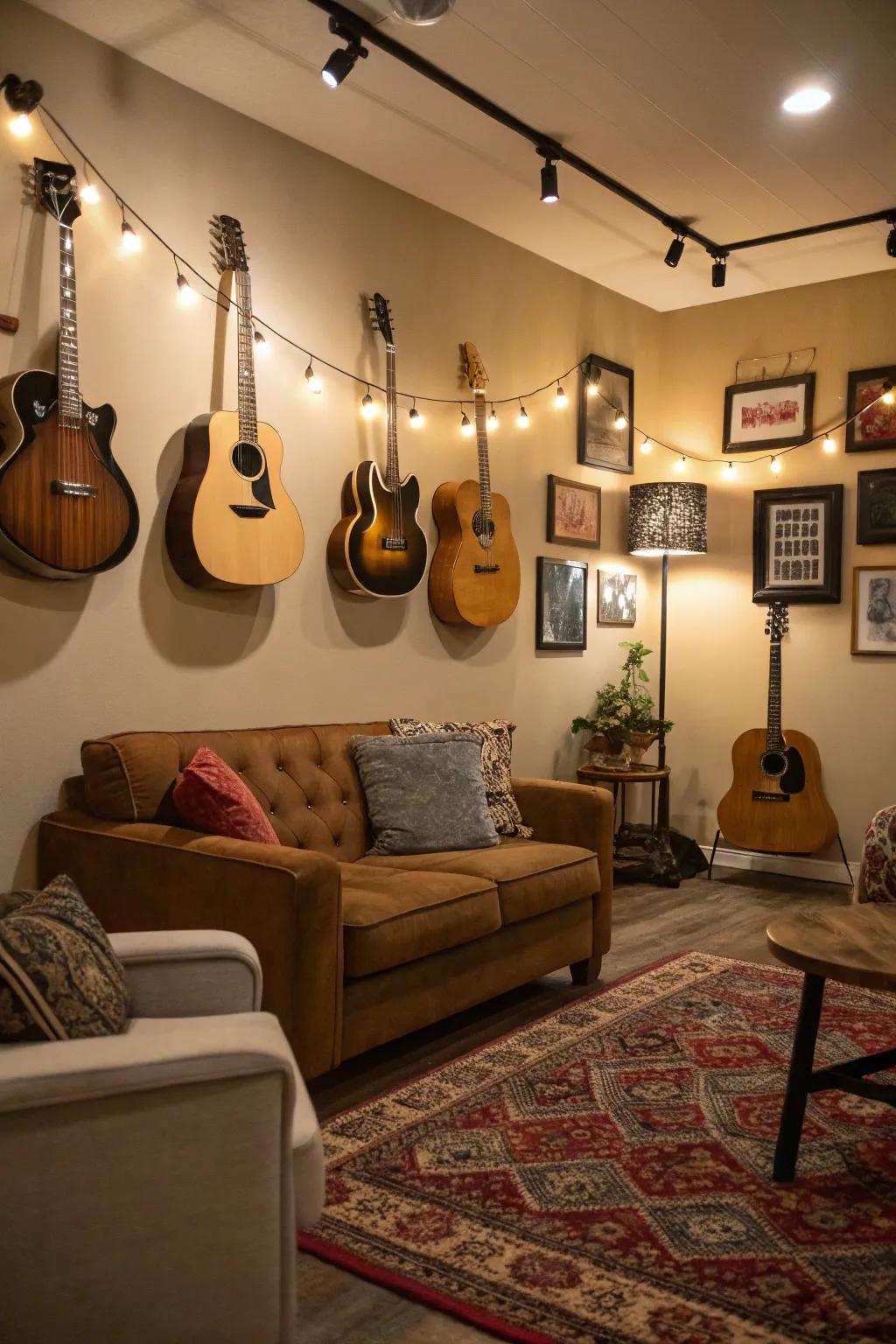 Instruments displayed as artistic elements create an inspiring musical atmosphere.