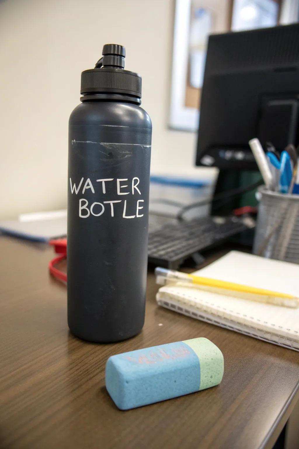 Interactive chalkboard reusable bottle decorations for personalized creativity.