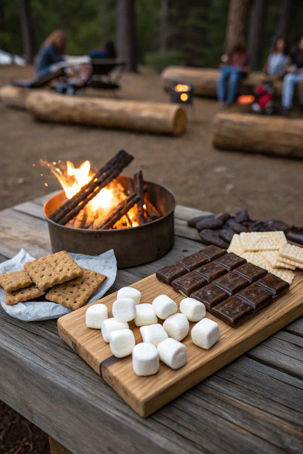 Interactive s’mores station with all the fixings.