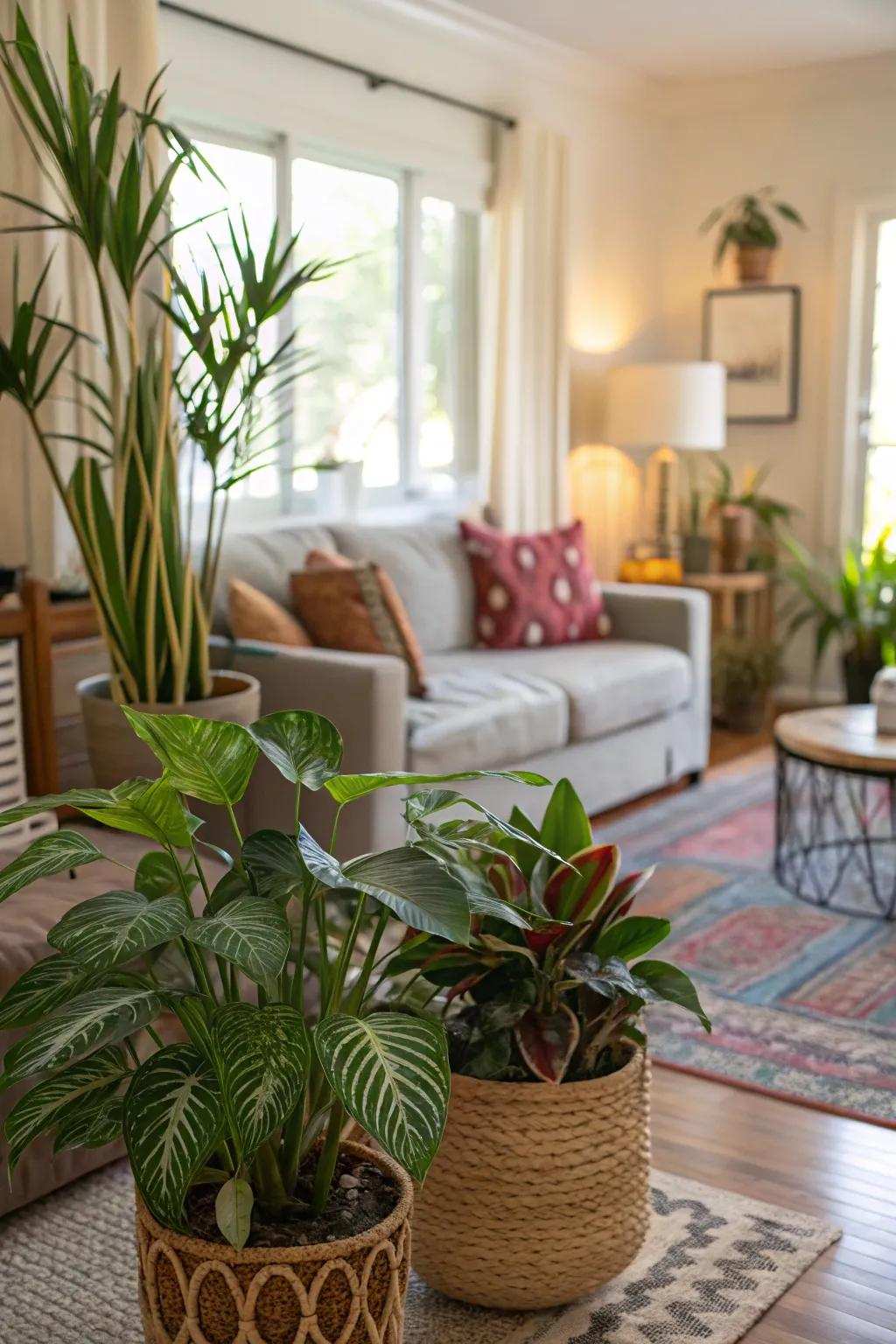 Interior plants improve the room's natural beauty