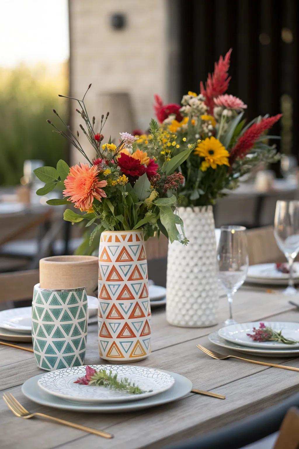 Intriguing forms introduce visual interest and a modern vibe to the dining table.
