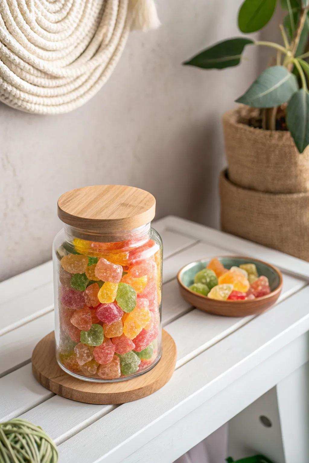 Introduce a burst of joy to your area with a lively confectionery canister display!