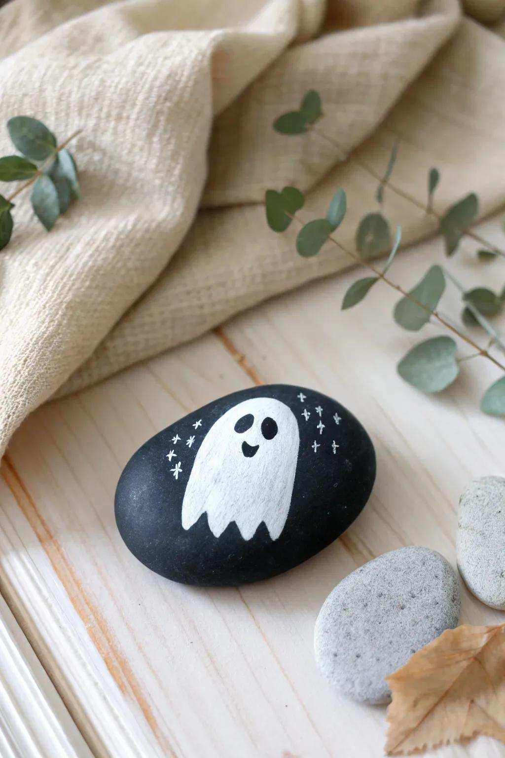 Introduce a touch of eerie elegance to your setting with this minimalist Halloween stone art.