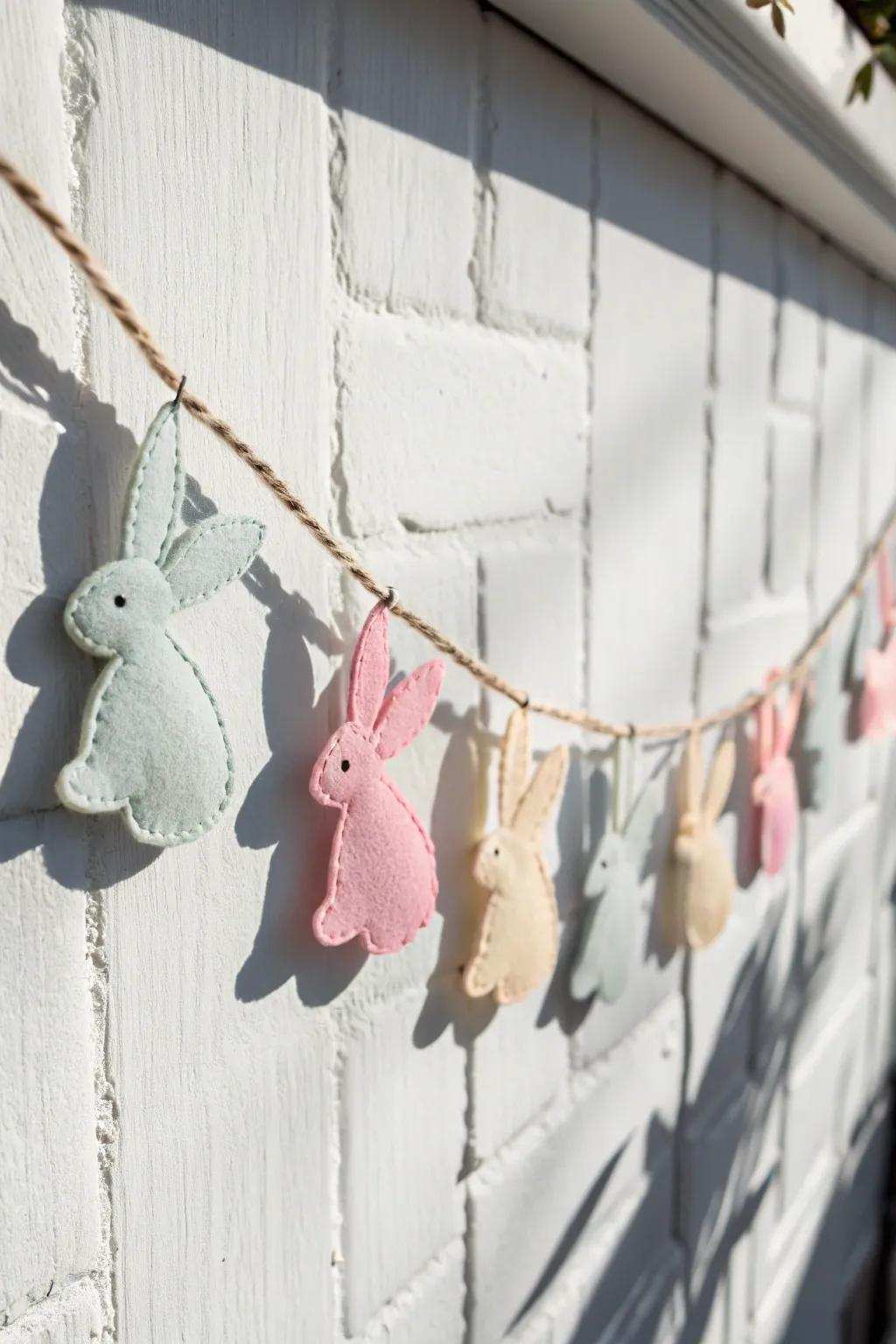Introduce a touch of whimsy to your spring decor with this endearing fiber rabbit bunting.