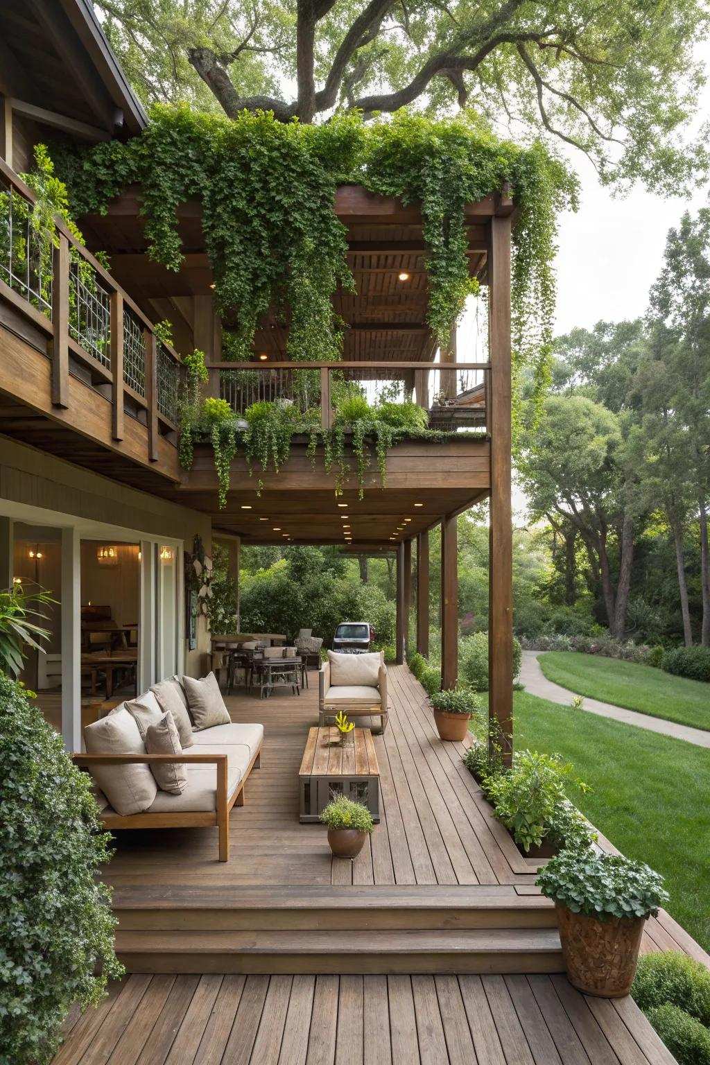 Introduce depth with a tiered rectangular deck.