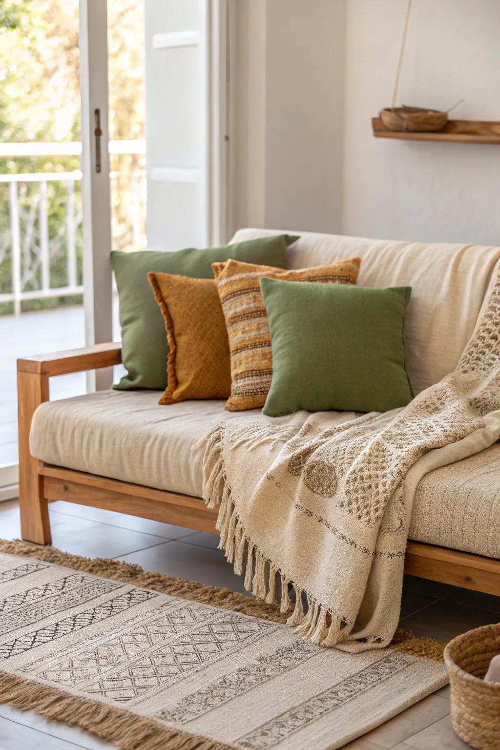 Introduce depth with textured textiles for a comfortable feel. ๐งถ #TextileLover #CozyDecor #EarthTones