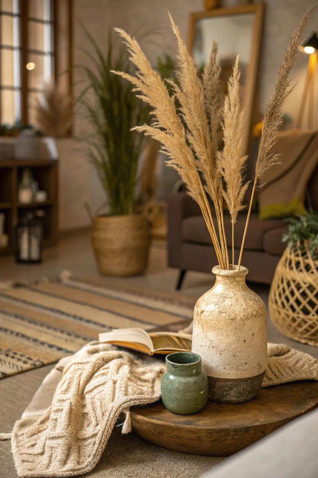 Introduce natural beauty with dried flower stems in your decor.