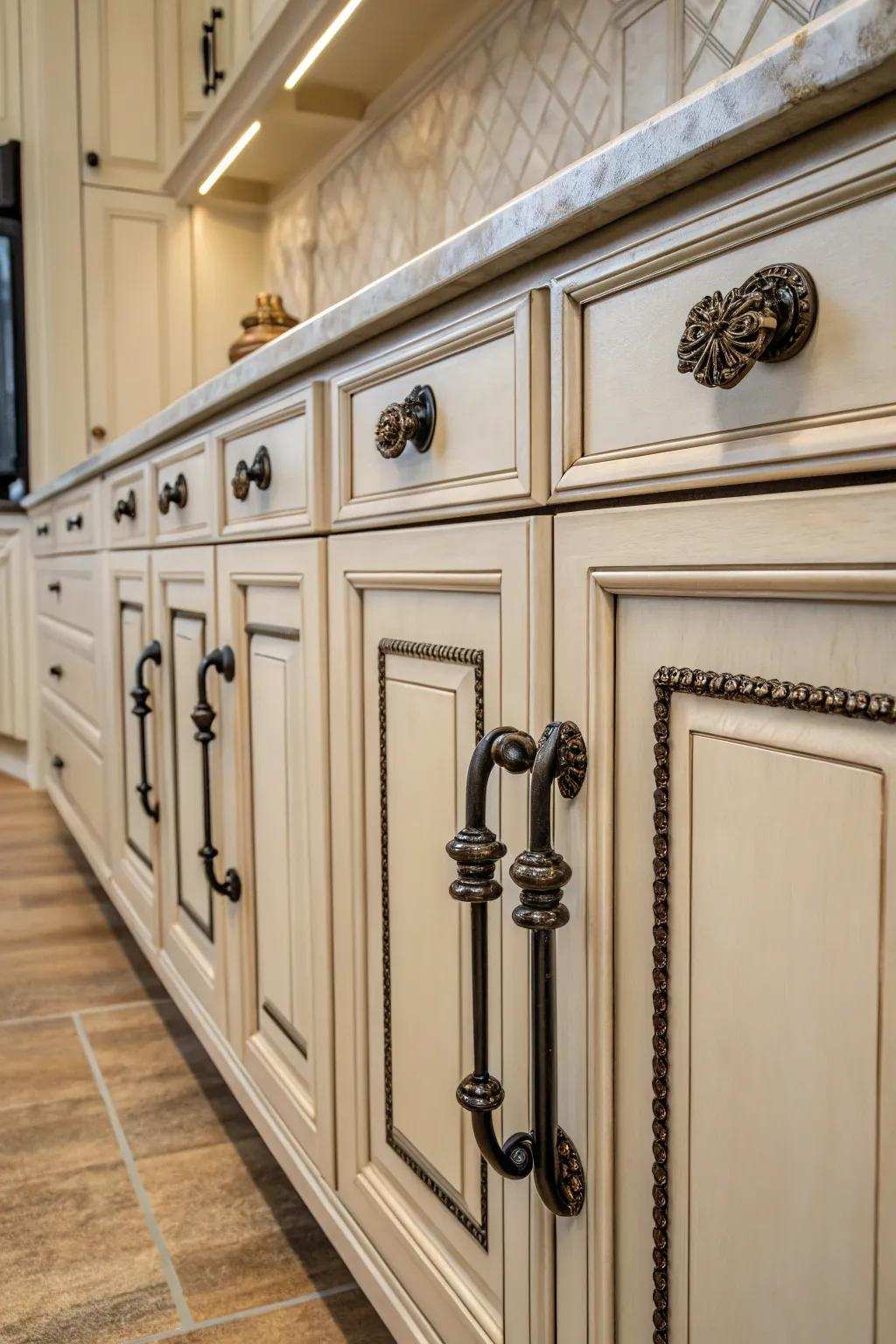 Iron hardware adds understated elegance.