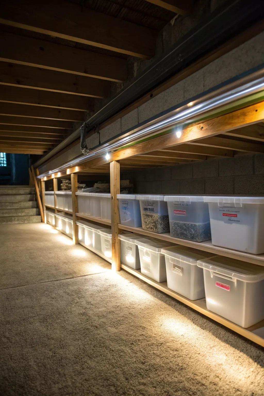 Keep things tidy with below-shelf lighting.