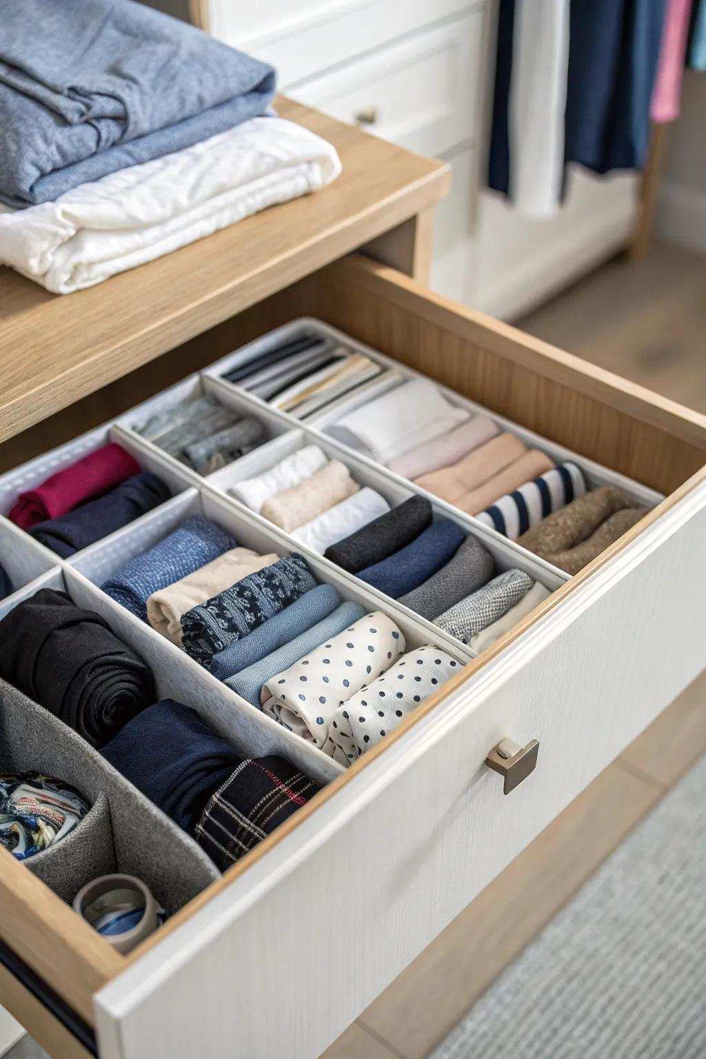 Keep your drawers organized with effective separators for clothes.