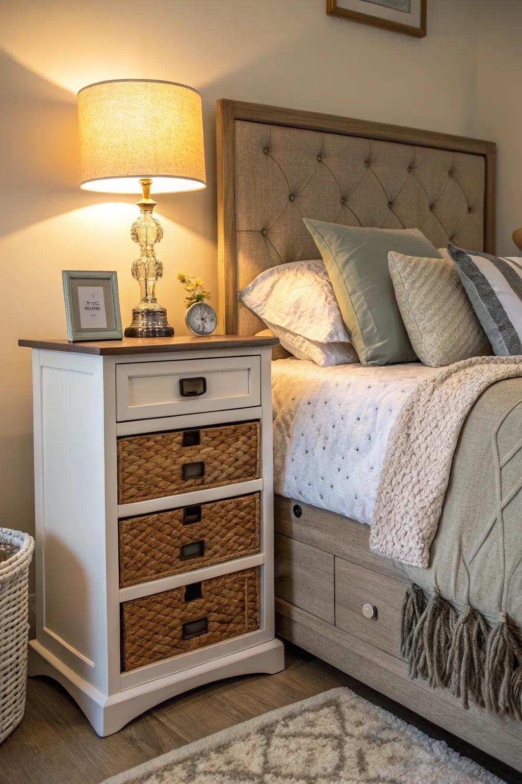 Keep your essential items organized with a spacious bedside table.