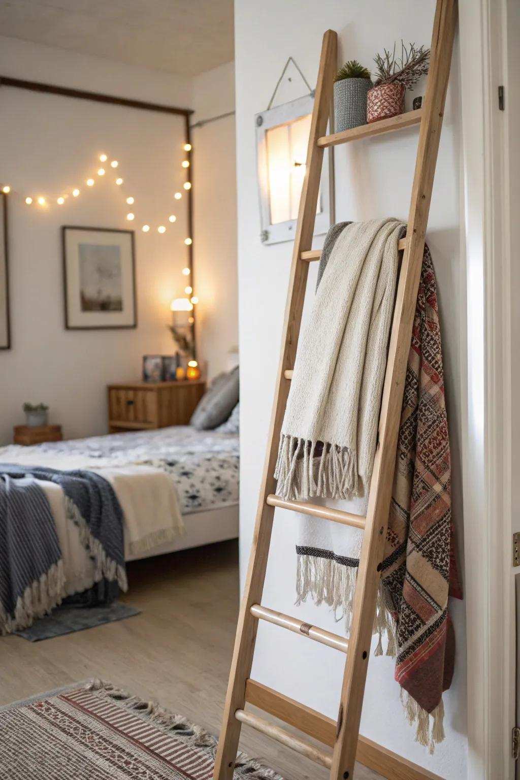 Ladders offer a unique and fashionable storage option.