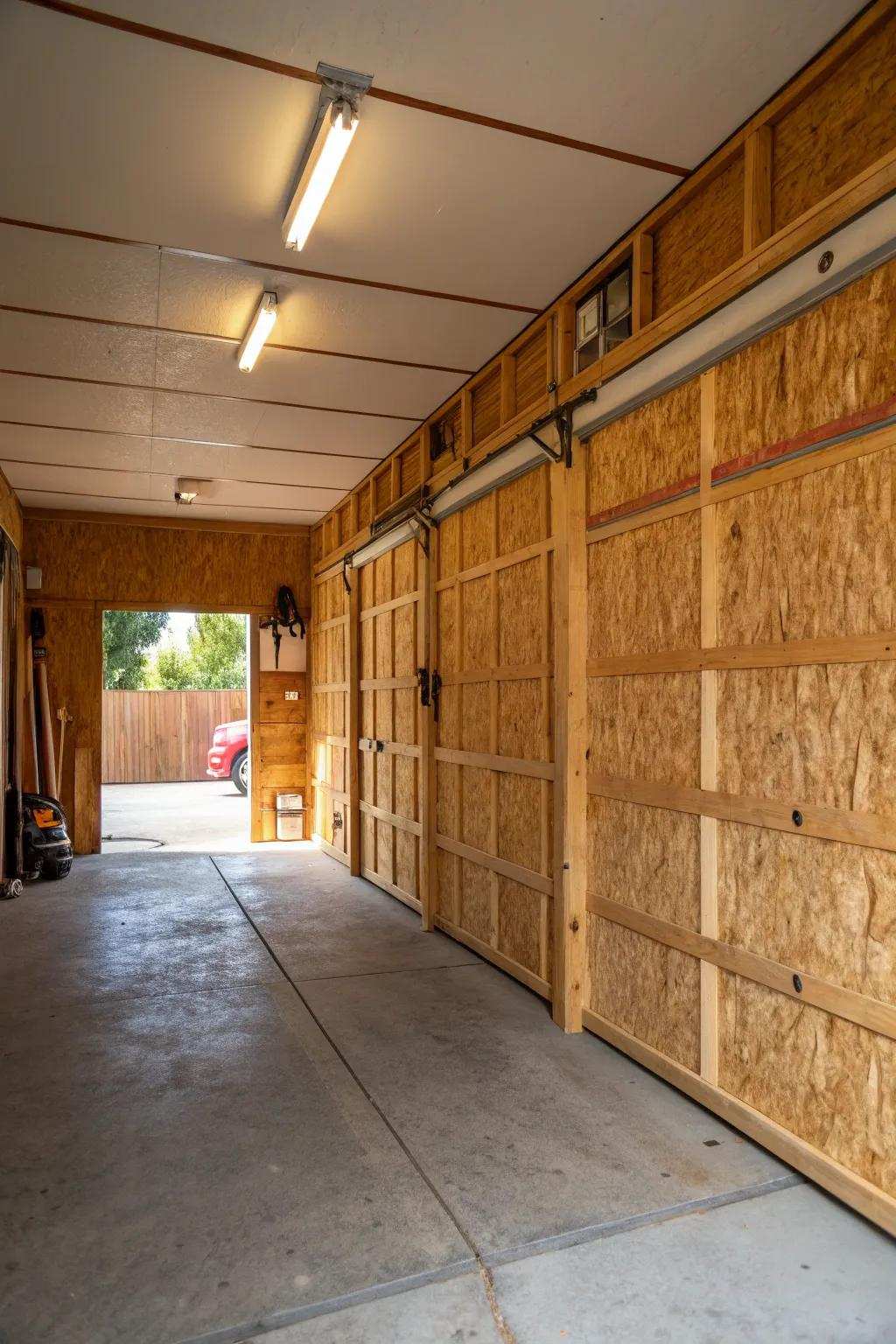 Laminated wood paneling delivers a sturdy and inviting look.