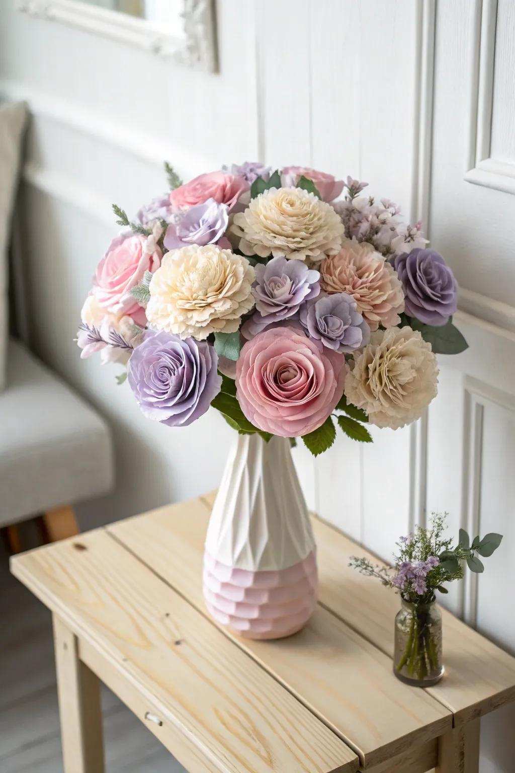 Lasting blossoms: A self-made sculpted paper blossom that adds perpetual allure to your setting.