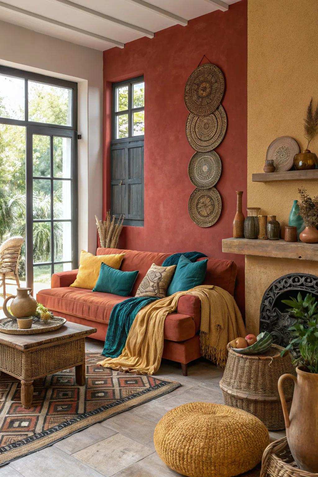 Layer shades of earth tones for a rich and welcoming space.