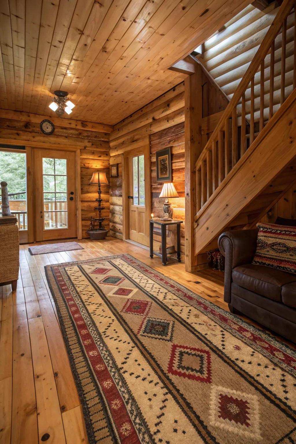 Layered floor coverings supplying warmth and convenience within the cabin.