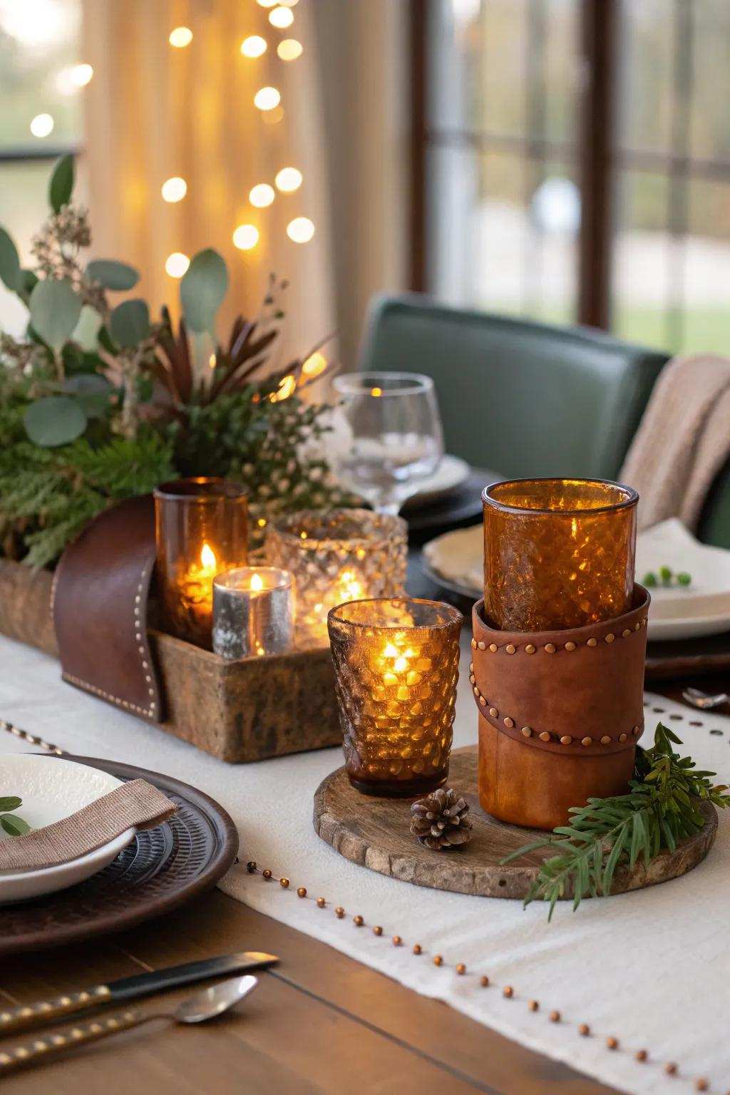 Leather-based and amber details introduce warmth and luxury.